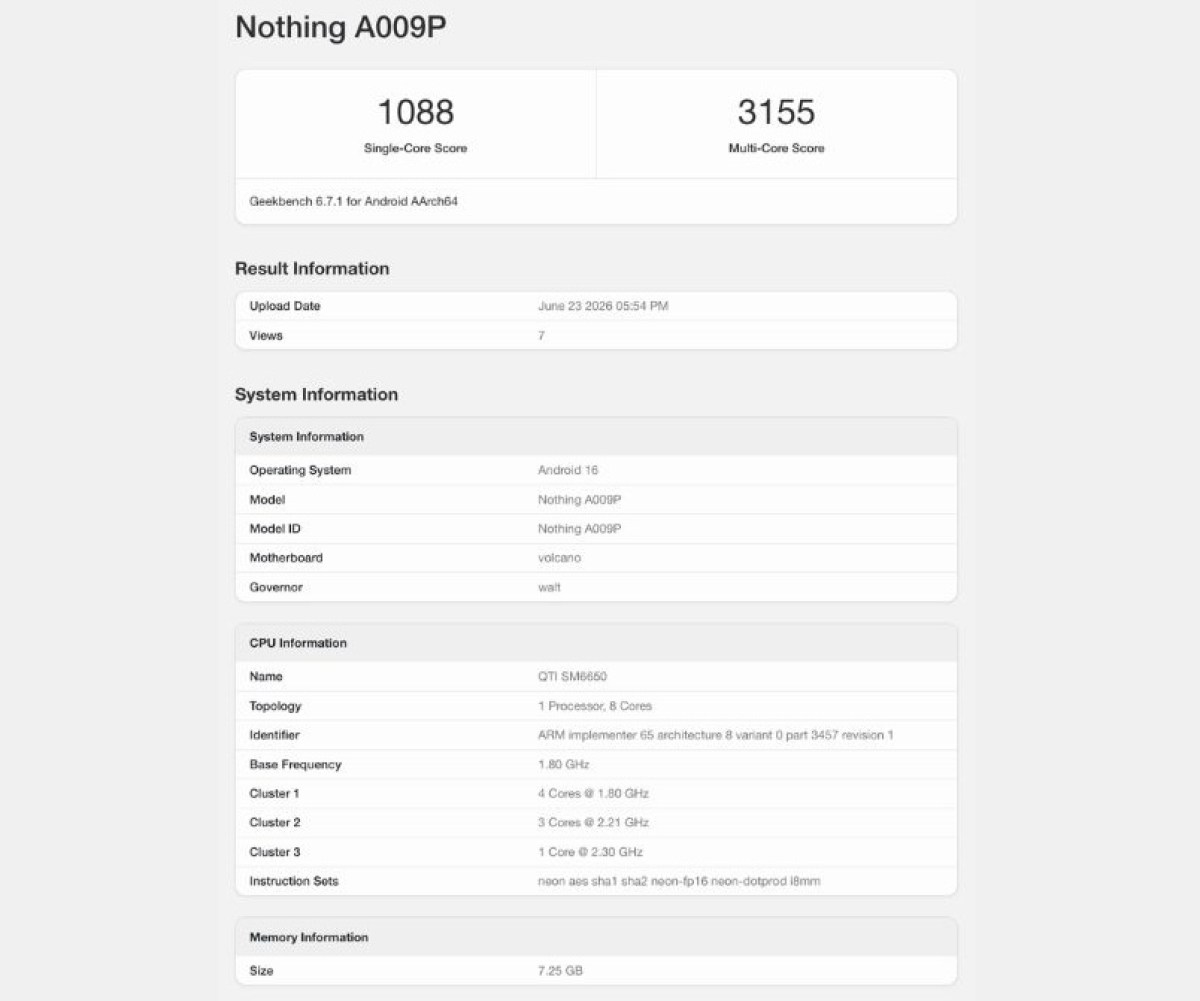 Nothing Phone (4b)のGeekbenchベンチマーク登録情報