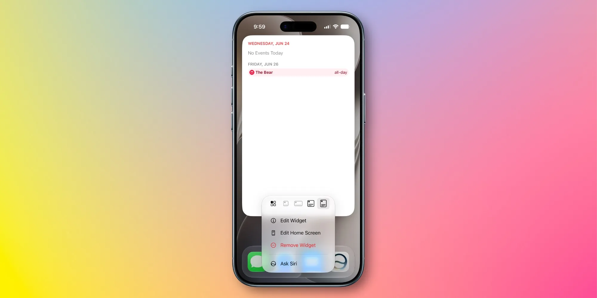 iOS 27で追加されたカレンダーの特大ウィジェット
