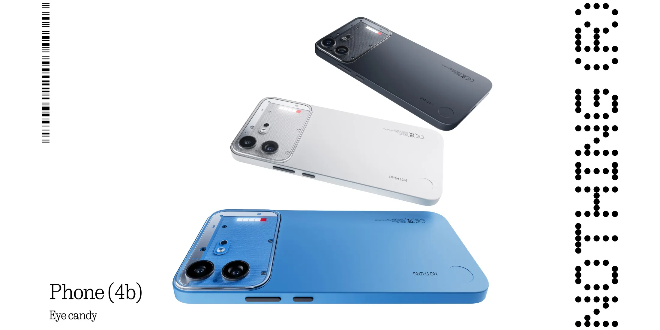 Nothing Phone (4b)のブラック・ホワイト・ブルー3色のカラーバリエーション